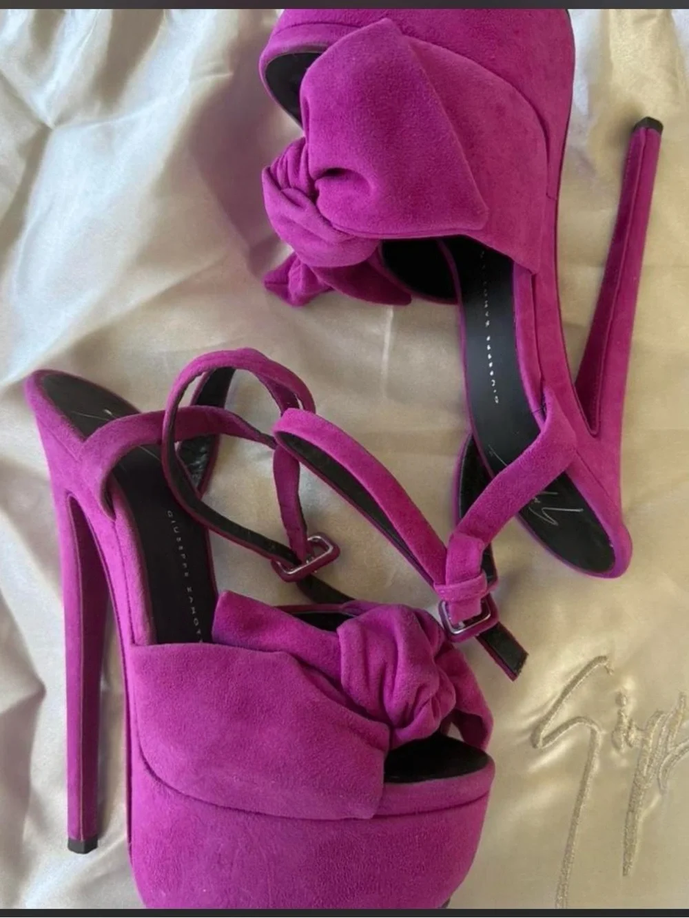 Giuseppe Zanotti Magenta Platform Stiletto Sandals with Bow
